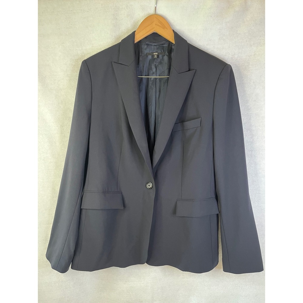 Hugo Boss Women's Blazer Suit Jacket Black Sz 14 Virgin Wool One Button